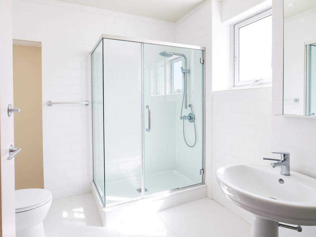 Sparkling clean bathroom with polished glass shower after a deep cleaning in Miami